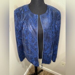 JM Collection blue and black faux snakeskin jacket- Size 16‎
